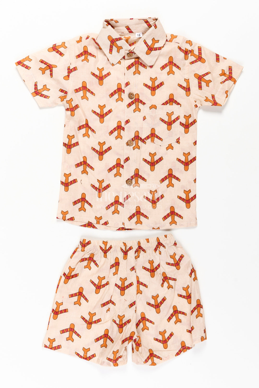 The Nesavu Boys Casual Set Boys Cotton Casual Dresses Set with Digital Print in Beige and Rust Tones for Everyday Style Nesavu Boys Cotton Casual Dresses Set Digital Animal Print Beige Rust Color Scheme | The Nesavu