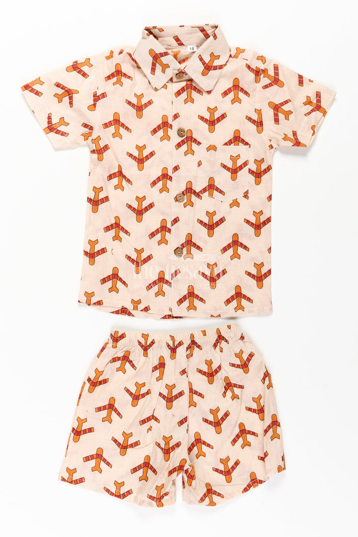 The Nesavu Boys Casual Set Boys Cotton Casual Dresses Set with Digital Print in Beige and Rust Tones for Everyday Style Nesavu Boys Cotton Casual Dresses Set Digital Animal Print Beige Rust Color Scheme | The Nesavu