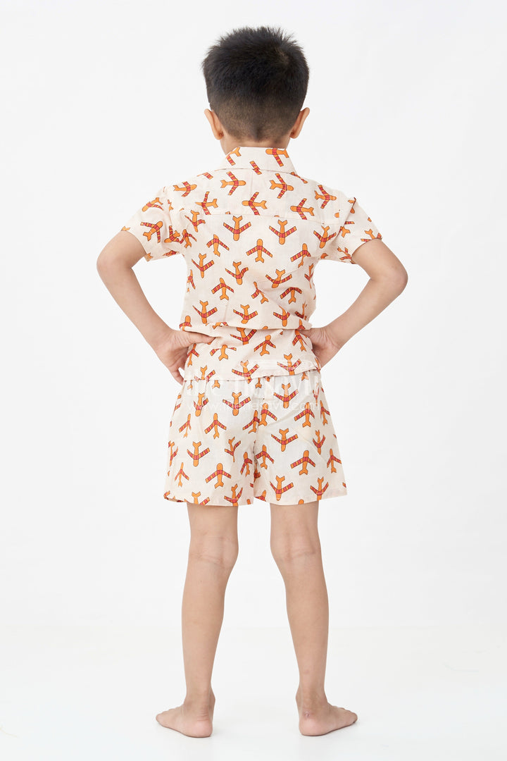 The Nesavu Boys Casual Set Boys Cotton Casual Dresses Set with Digital Print in Beige and Rust Tones for Everyday Style Nesavu Boys Cotton Casual Dresses Set Digital Animal Print Beige Rust Color Scheme | The Nesavu