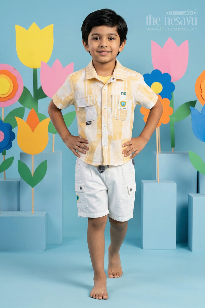 The Nesavu Boys Casual Set Boys Cotton Casual Outfit for Outings and Summer Wear Nesavu 16 (1Y) / Yellow / Cotton BCS588A-16 Nesavu boys cotton casual outfit for outings with breathable fabric and comfortable shorts summer kids wear