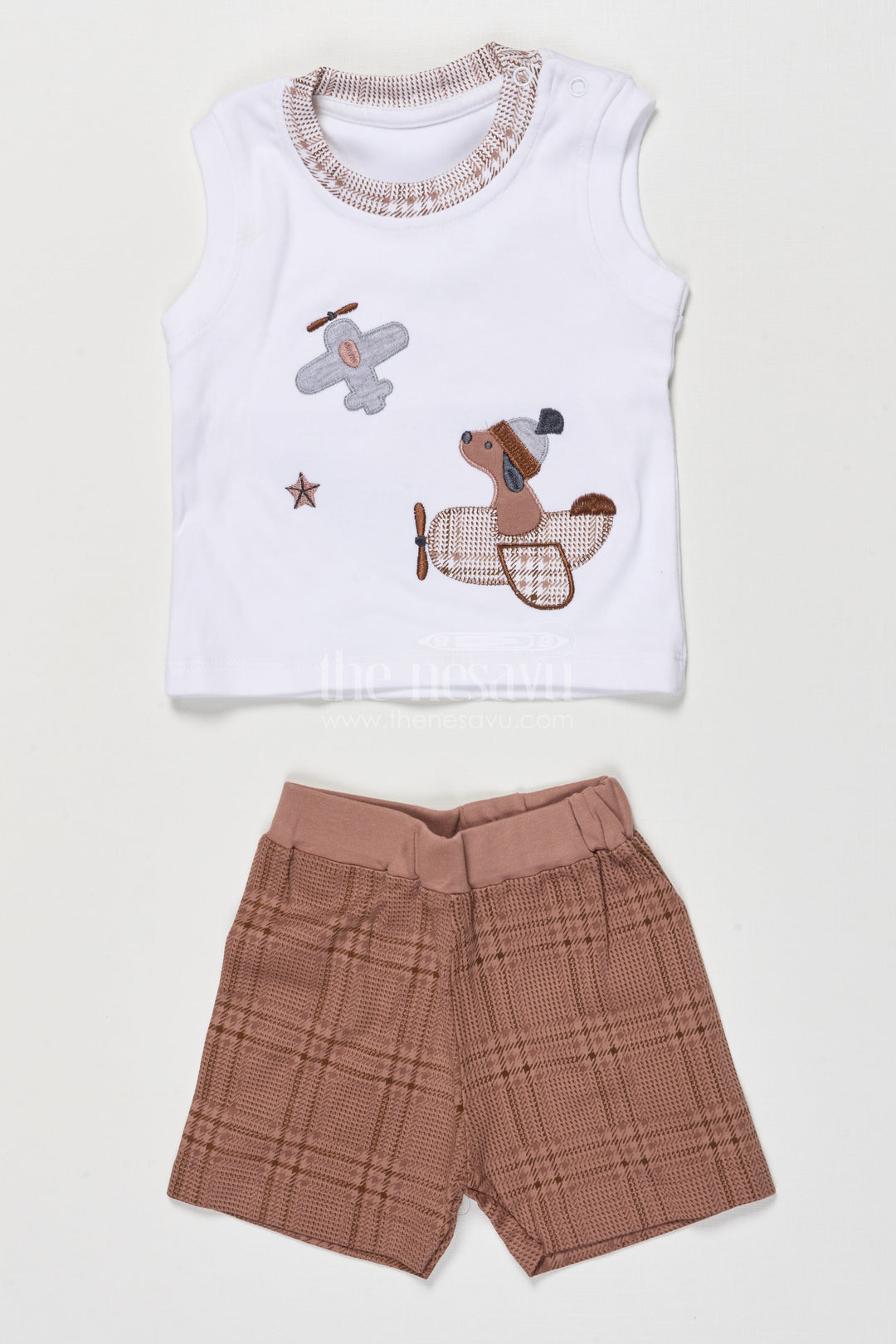 The Nesavu Boys Casual Set Boys Cotton Casual Outfit Set for Playdates and Everyday Use Nesavu 14 (6M) / Brown BCS534B-14 Nesavu boys cotton casual top shorts outfit playdates everyday toddler wear