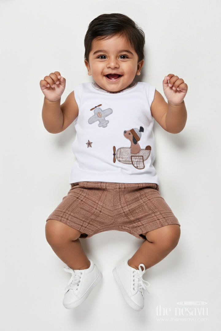 The Nesavu Boys Casual Set Boys Cotton Casual Outfit Set for Playdates and Everyday Use Nesavu 14 (6M) / Brown BCS534B-14 Nesavu boys cotton casual top shorts outfit playdates everyday toddler wear