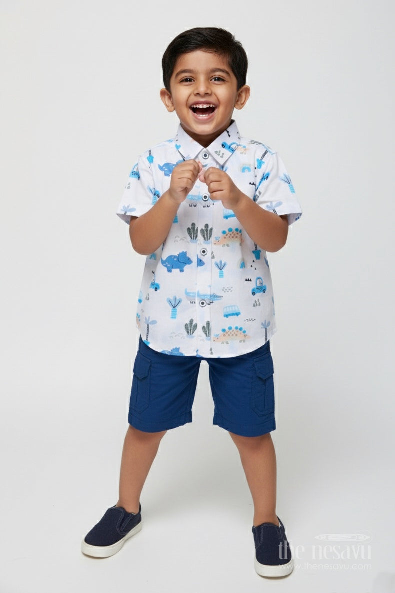 The Nesavu Boys Casual Set Boys Cotton Casual Set for Everyday Outings and Playful Weekends Nesavu 16 (1Y) / Blue BCS457A-16 Nesavu boys cotton casual set digital print travel playdates daily wear