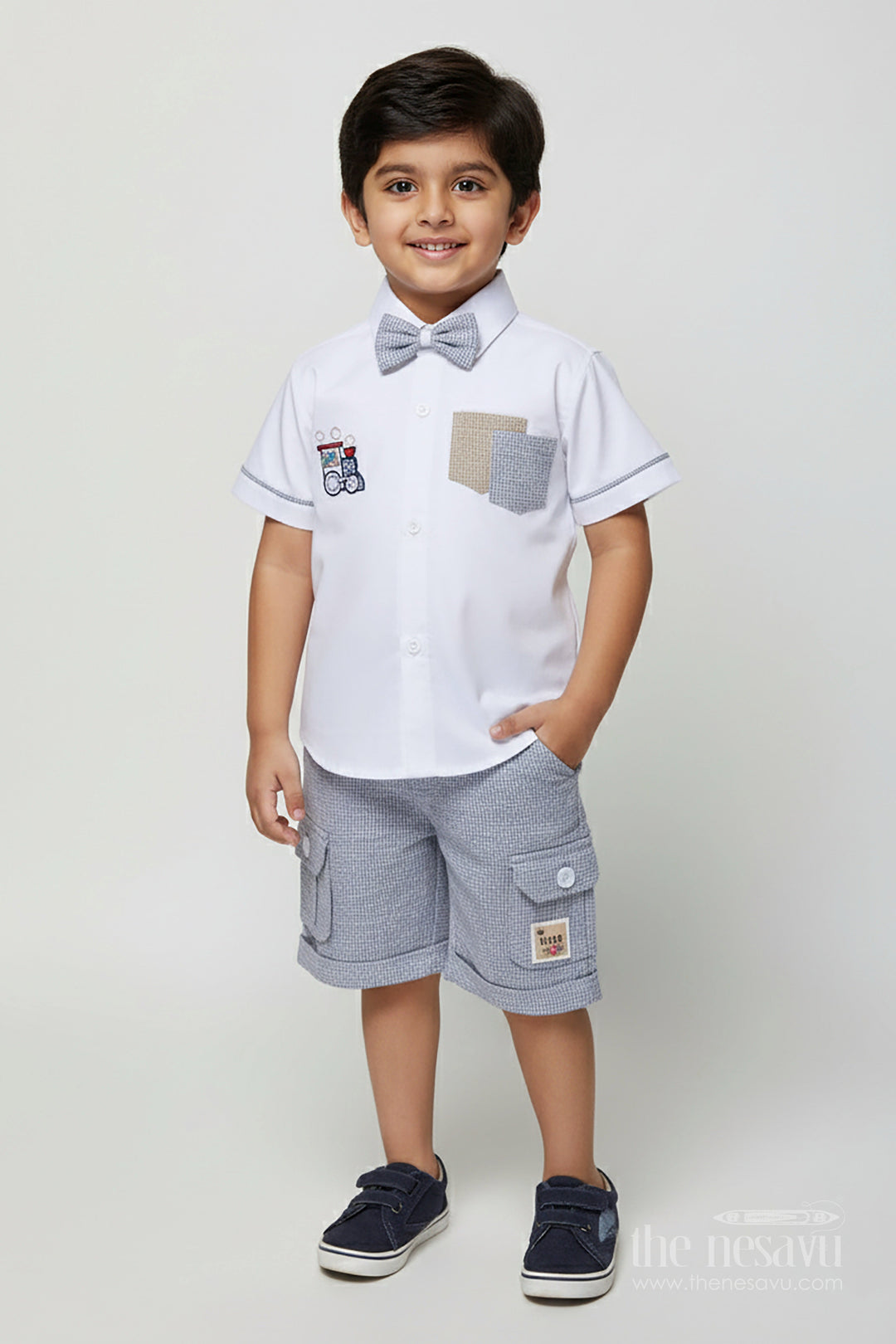 The Nesavu Boys Casual Set Boys Cotton Casual Set for Everyday Play and Preschool Wear Nesavu 16 (1Y) / Blue BCS460A-16 Nesavu boys cotton casual outfit playtime preschool everyday summer dressing