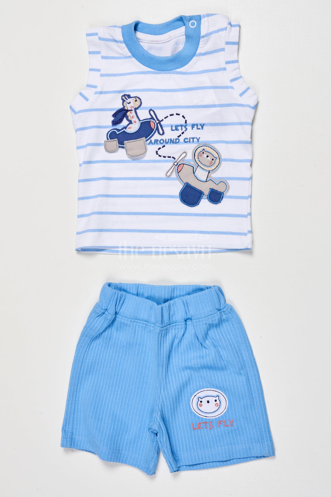 The Nesavu Boys Casual Set Boys Cotton Casual Set for Everyday Wear and Summer Fun Nesavu 14 (6M) / Blue BCS514A-14 Nesavu boys cotton casual wear set striped tee shorts daily comfort