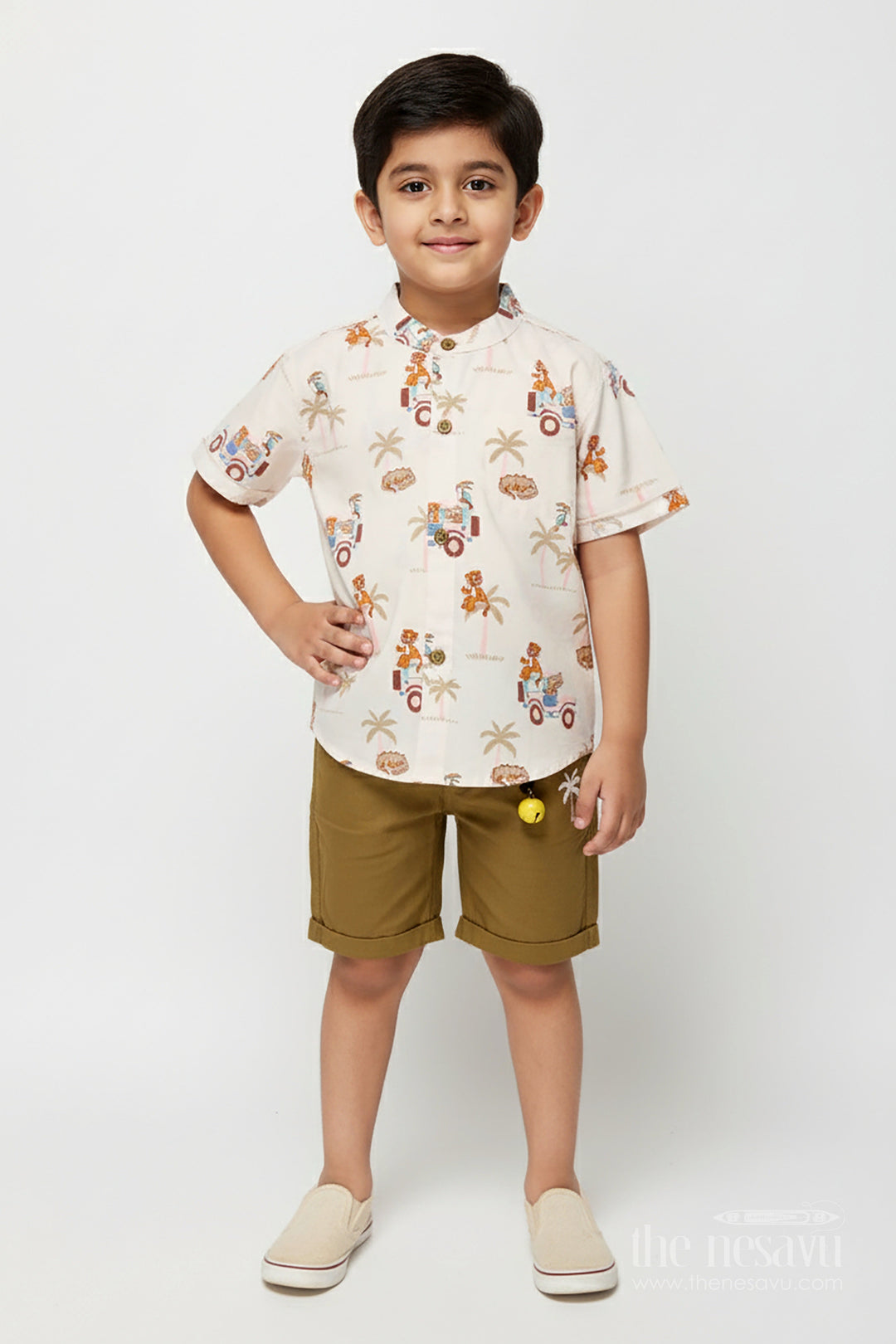 The Nesavu Boys Casual Set Boys Cotton Casual Set for Playdates and Festive Wear Nesavu 16 (1Y) / Brown BCS332B-16 Nesavu boys cotton casual set digital print playdates festive occasions
