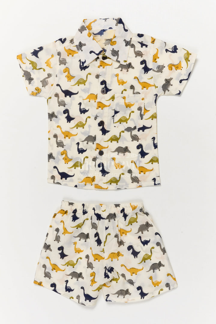 The Nesavu Boys Casual Set Boys Cotton Casual Set with Dinosaur Print for Everyday Adventures Nesavu 16 (1Y) / Multicolor BCS269B-16 Nesavu boys cotton casual set with dinosaur digital print – fun and comfy outfit for toddlers