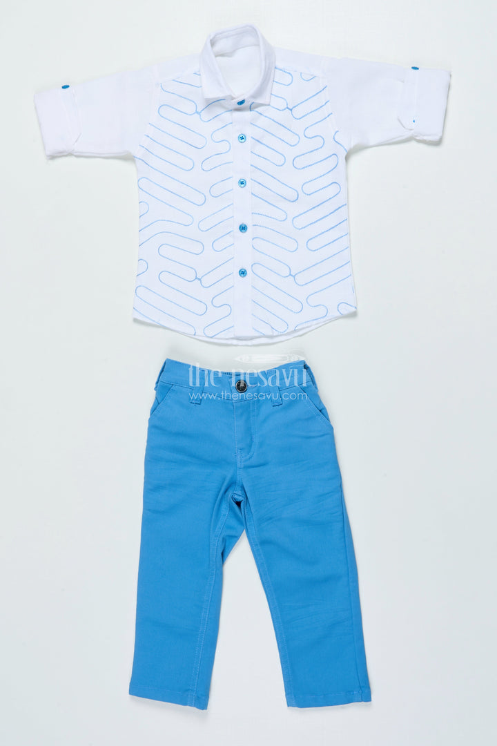 The Nesavu Boys Casual Set Boys Cotton Casual Set with Embroidered Shirt for Outings and Events Nesavu Nesavu boys cotton shirt pants set embroidery birthdays casual family events
