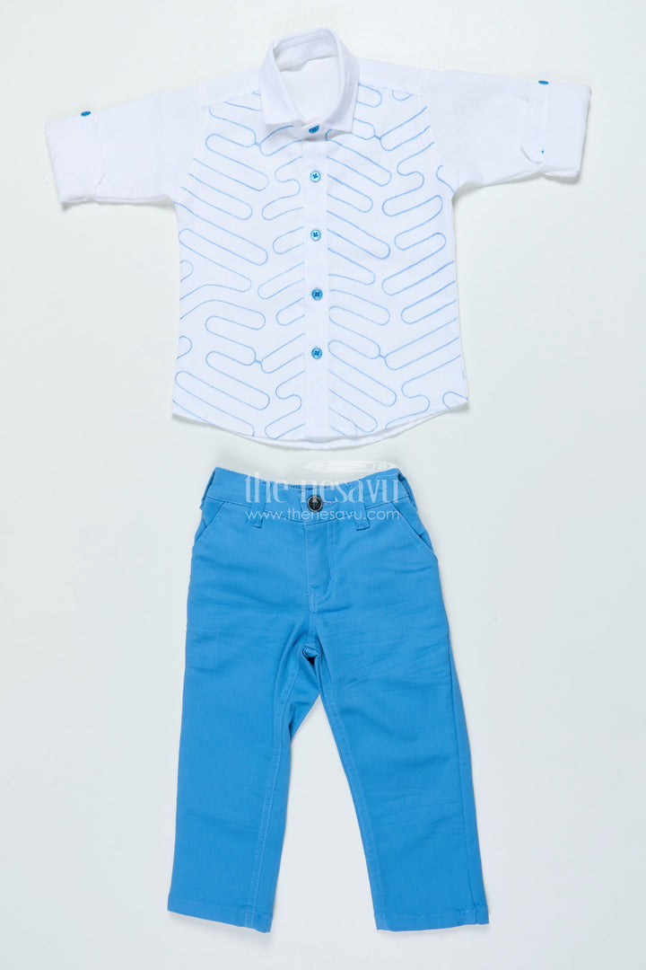 The Nesavu Boys Casual Set Boys Cotton Casual Set with Embroidered Shirt for Outings and Events Nesavu Nesavu boys cotton shirt pants set embroidery birthdays casual family events