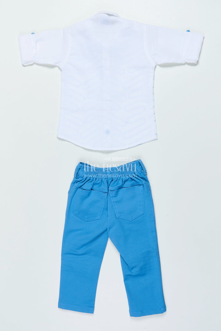The Nesavu Boys Casual Set Boys Cotton Casual Set with Embroidered Shirt for Outings and Events Nesavu Nesavu boys cotton shirt pants set embroidery birthdays casual family events