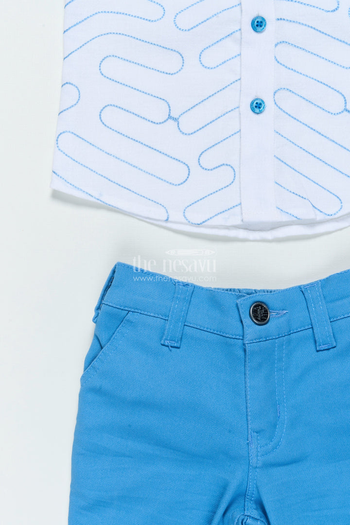 The Nesavu Boys Casual Set Boys Cotton Casual Set with Embroidered Shirt for Outings and Events Nesavu Nesavu boys cotton shirt pants set embroidery birthdays casual family events