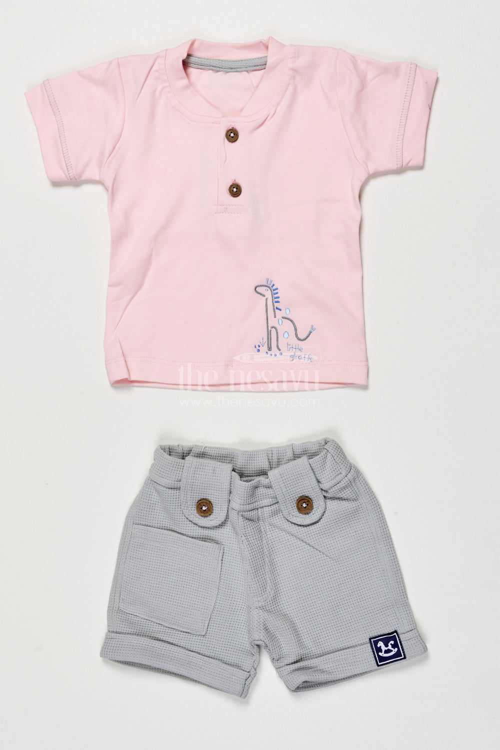 The Nesavu Boys Casual Set Boys Cotton Casual Set with Embroidery for Summer Outings and Play Nesavu 14 (6M) / Pink BCS511A-14 Nesavu boys cotton casual set embroidery summer playdates everyday comfort