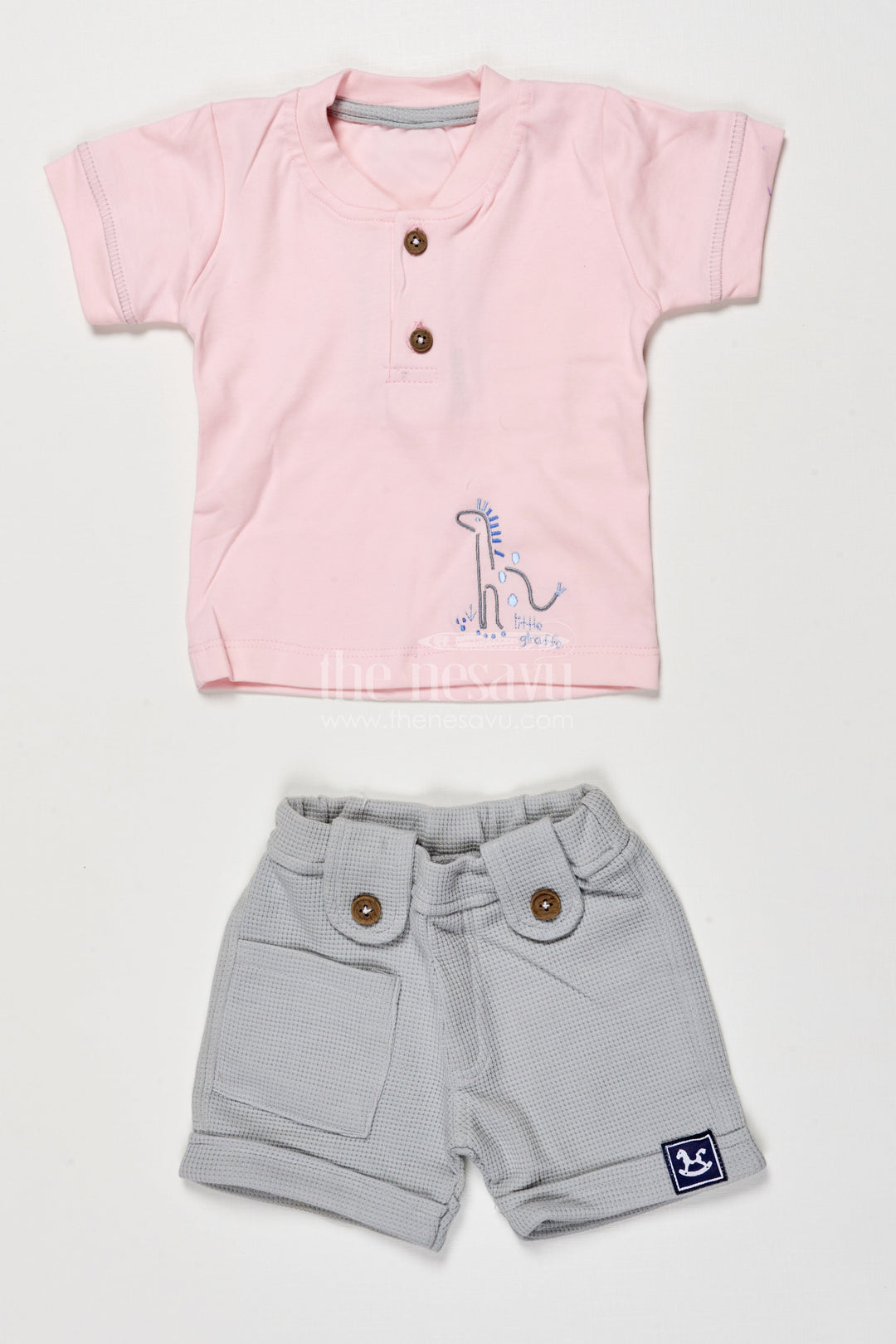 The Nesavu Boys Casual Set Boys Cotton Casual Set with Embroidery for Summer Outings and Play Nesavu 14 (6M) / Pink BCS511A-14 Nesavu boys cotton casual set embroidery summer playdates everyday comfort