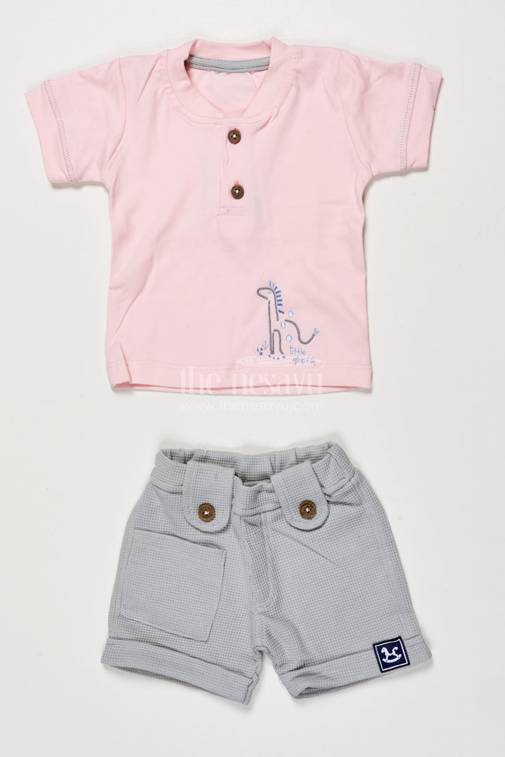 The Nesavu Boys Casual Set Boys Cotton Casual Set with Embroidery for Summer Outings and Play Nesavu 14 (6M) / Pink BCS511A-14 Nesavu boys cotton casual set embroidery summer playdates everyday comfort
