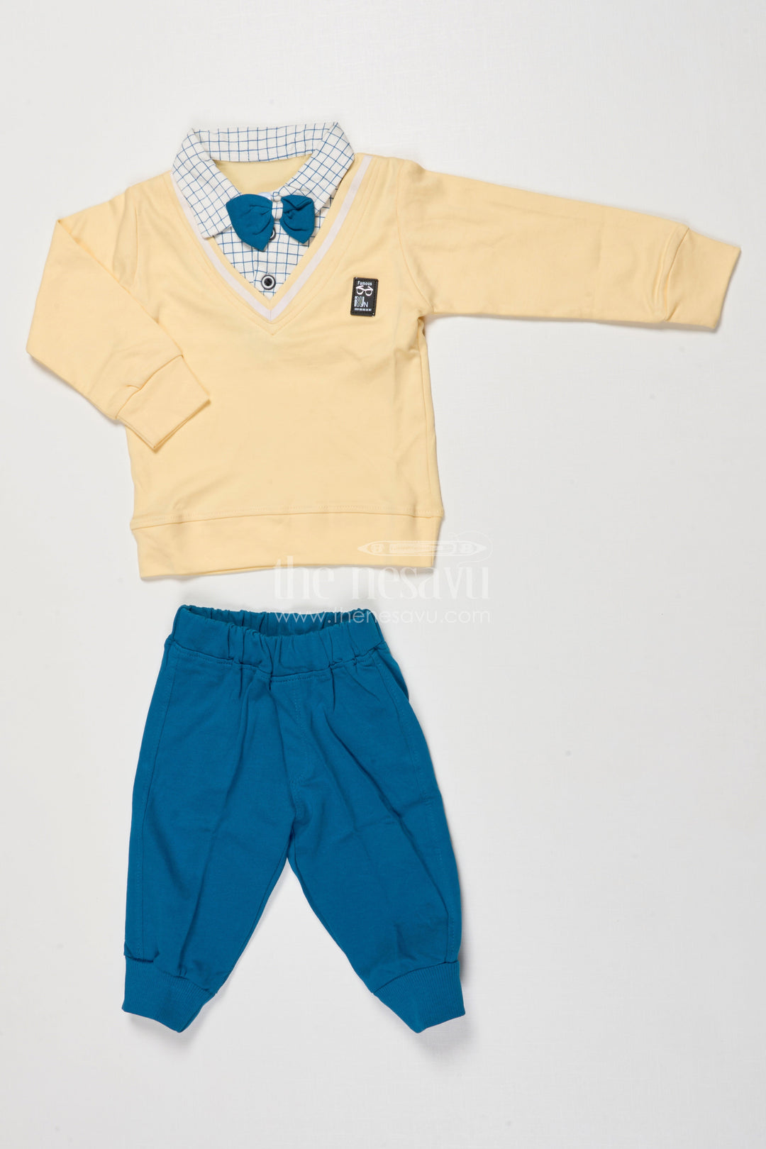 The Nesavu Boys Casual Set Boys Cotton Casual Set with Full Sleeves for Playful Days Nesavu 12 (3M) / Yellow BCS523B-12 Nesavu boys full-sleeve cotton casual set cartoon top playful comfort daily wear