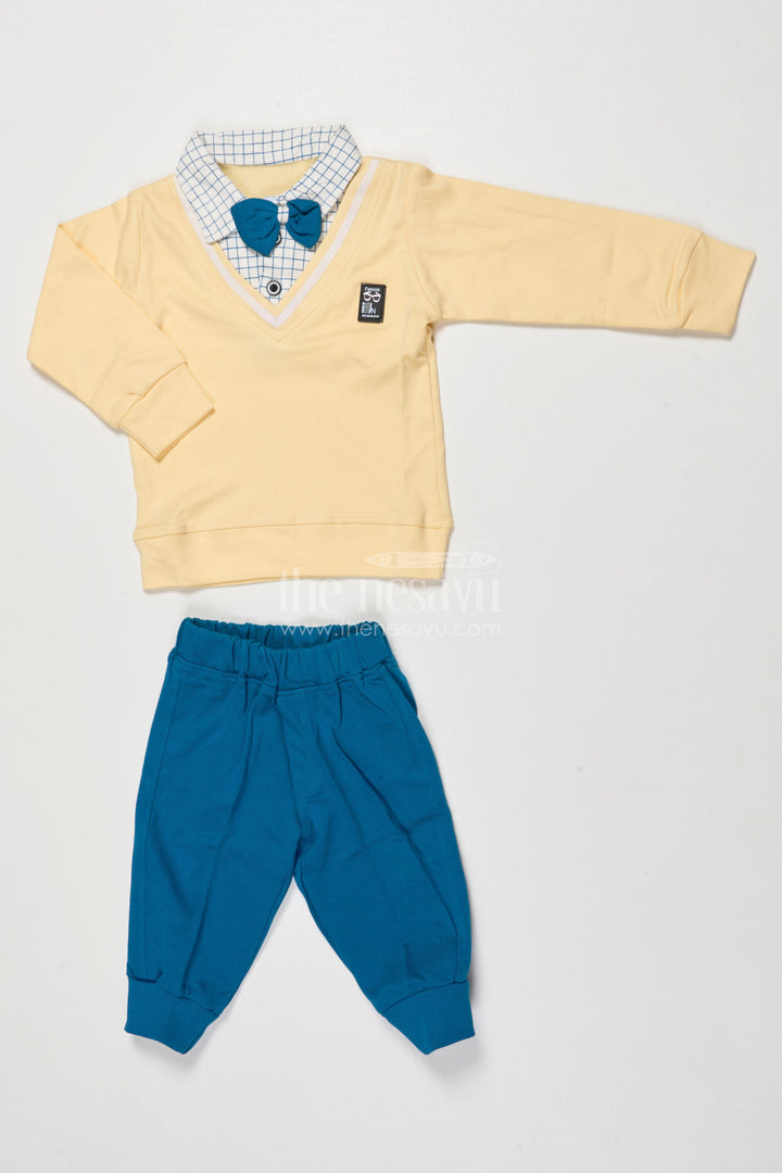 The Nesavu Boys Casual Set Boys Cotton Casual Set with Full Sleeves for Playful Days Nesavu 12 (3M) / Yellow BCS523B-12 Nesavu boys full-sleeve cotton casual set cartoon top playful comfort daily wear