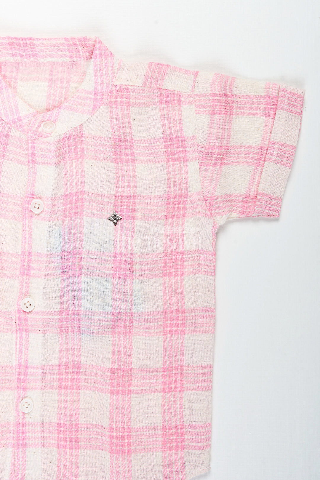 The Nesavu Boys Casual Set Boys Cotton Casual Set with Pink Checks for Everyday and Play Nesavu Nesavu boys cotton checked shirt shorts set pink  ideal summer outings