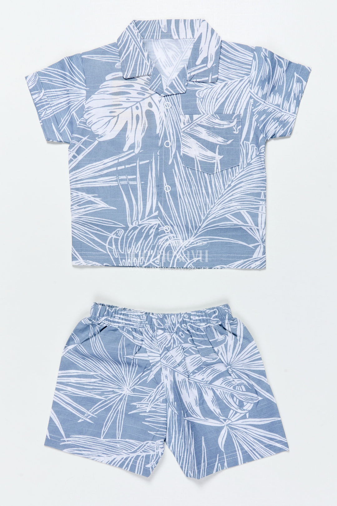 The Nesavu Boys Casual Set Boys Cotton Casual Shirt and Shorts Set for Summer Outings Nesavu 16 (1Y) / Gray BCS480A-16 Nesavu boys cotton shirt shorts set digital print  perfect casual summer days play