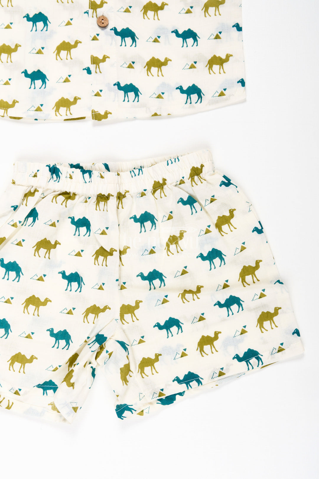 The Nesavu Boys Casual Set Boys Cotton Casual Shirt Set with Animal Digital Print and Matching Shorts in Cream Base Nesavu Boys Cotton Casual Shirt Set Animal Print Matching Shorts Cream Color | The Nesavu