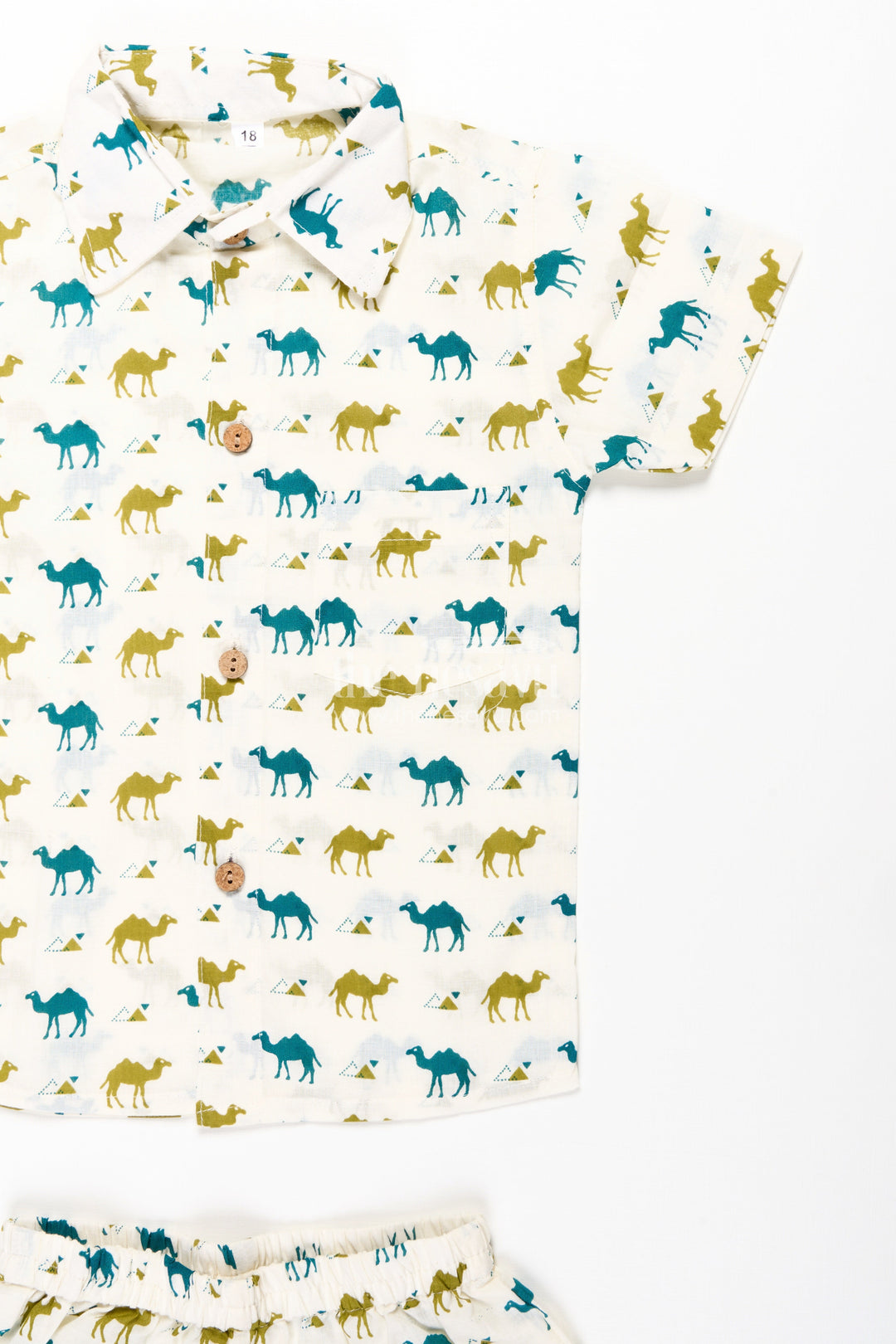 The Nesavu Boys Casual Set Boys Cotton Casual Shirt Set with Animal Digital Print and Matching Shorts in Cream Base Nesavu Boys Cotton Casual Shirt Set Animal Print Matching Shorts Cream Color | The Nesavu