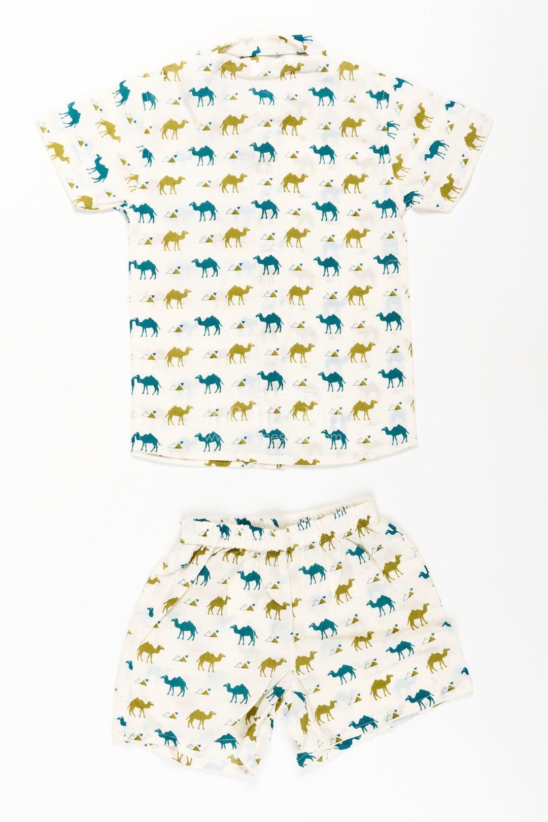 The Nesavu Boys Casual Set Boys Cotton Casual Shirt Set with Animal Digital Print and Matching Shorts in Cream Base Nesavu Boys Cotton Casual Shirt Set Animal Print Matching Shorts Cream Color | The Nesavu