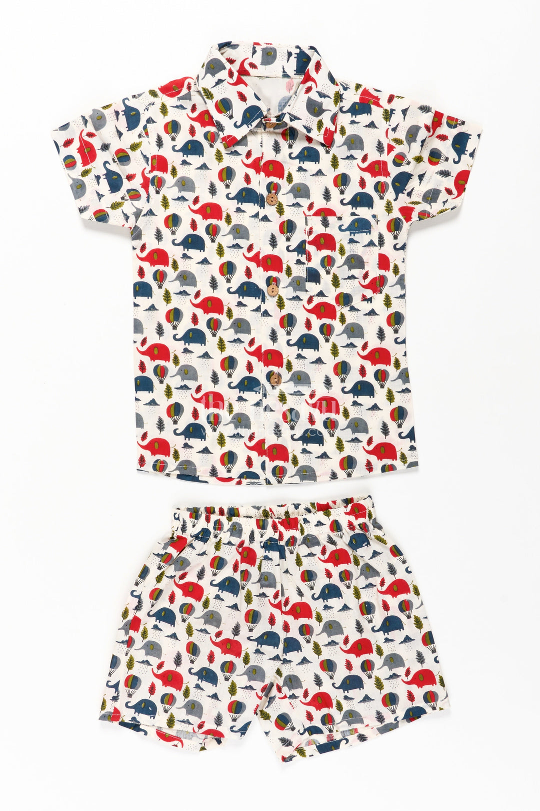 The Nesavu Boys Casual Set Boys Cotton Casual Shirts with Red and Navy Elephant and Balloon Prints On Soft Cotton Fabric Nesavu 16 (1Y) / Multicolor BCS271B-16 Nesavu Boys Cotton Casual Shirts Set Elephant Balloon Print Breathable Cotton
