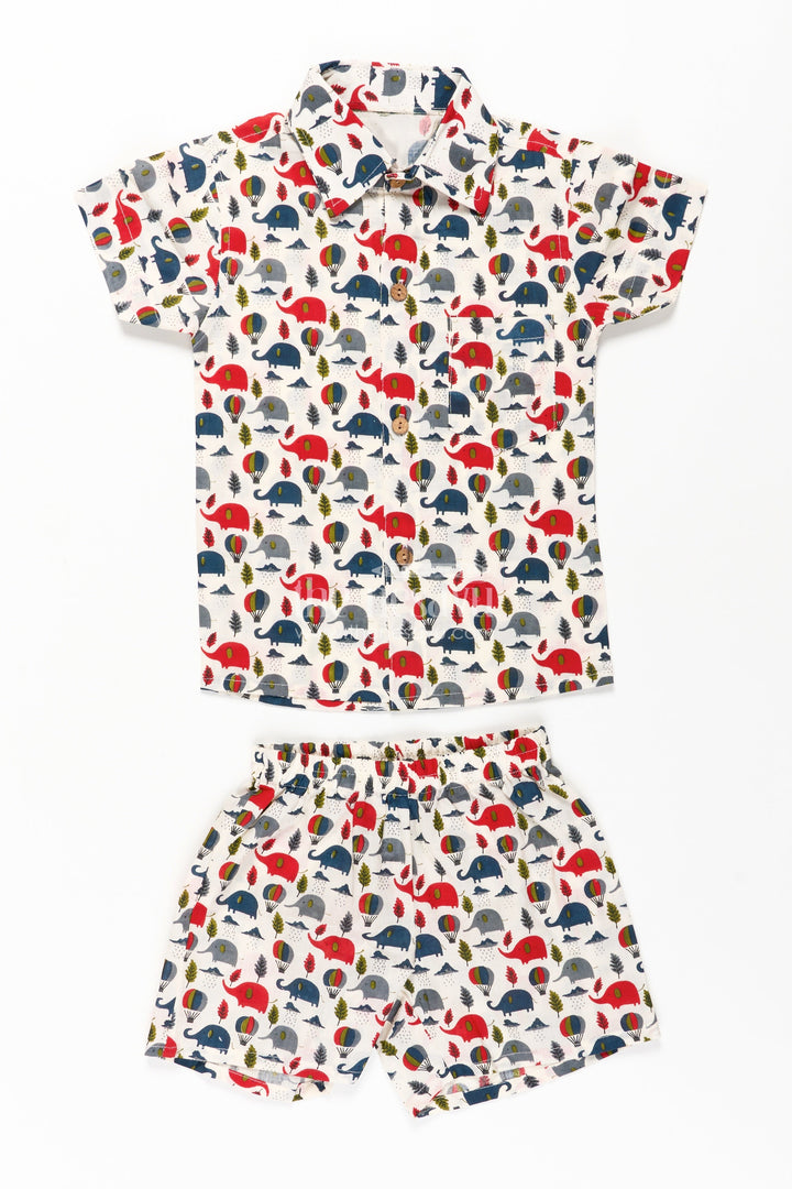 The Nesavu Boys Casual Set Boys Cotton Casual Shirts with Red and Navy Elephant and Balloon Prints On Soft Cotton Fabric Nesavu 16 (1Y) / Multicolor BCS271B-16 Nesavu Boys Cotton Casual Shirts Set Elephant Balloon Print Breathable Cotton
