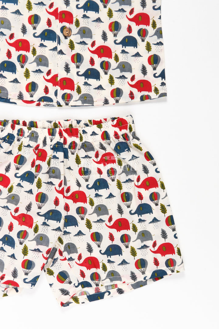 The Nesavu Boys Casual Set Boys Cotton Casual Shirts with Red and Navy Elephant and Balloon Prints On Soft Cotton Fabric Nesavu Nesavu Boys Cotton Casual Shirts Set Elephant Balloon Print Breathable Cotton