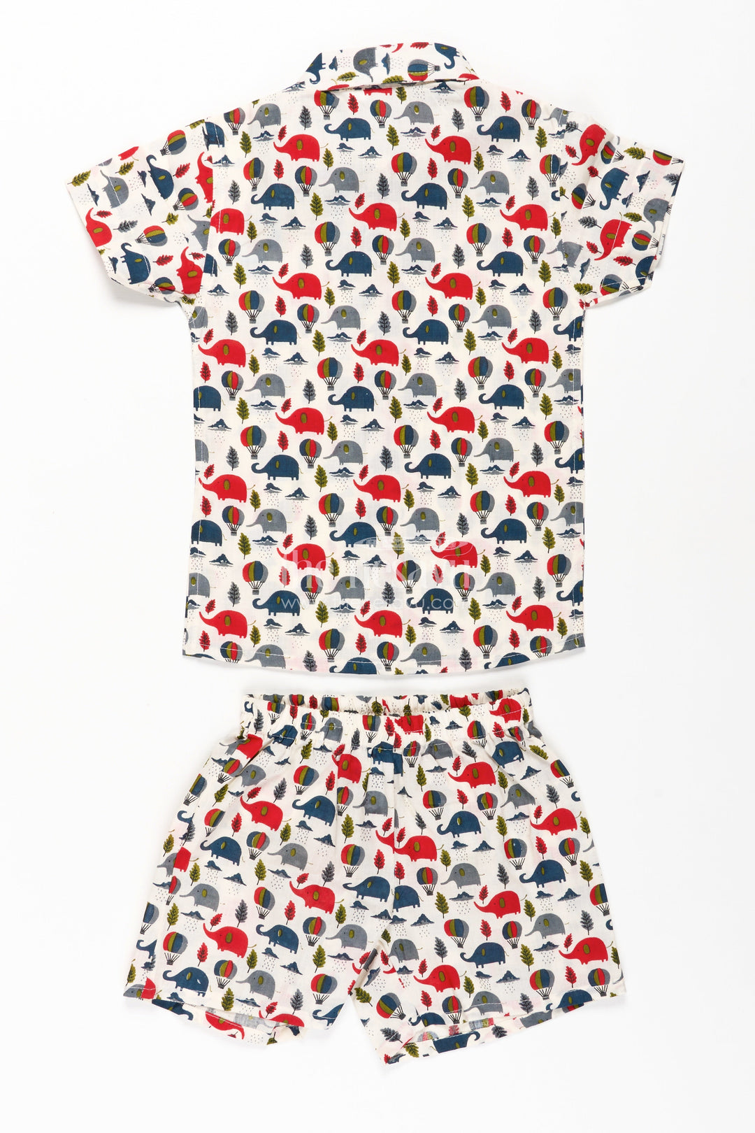 The Nesavu Boys Casual Set Boys Cotton Casual Shirts with Red and Navy Elephant and Balloon Prints On Soft Cotton Fabric Nesavu Nesavu Boys Cotton Casual Shirts Set Elephant Balloon Print Breathable Cotton