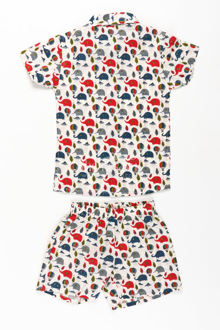The Nesavu Boys Casual Set Boys Cotton Casual Shirts with Red and Navy Elephant and Balloon Prints On Soft Cotton Fabric Nesavu Nesavu Boys Cotton Casual Shirts Set Elephant Balloon Print Breathable Cotton