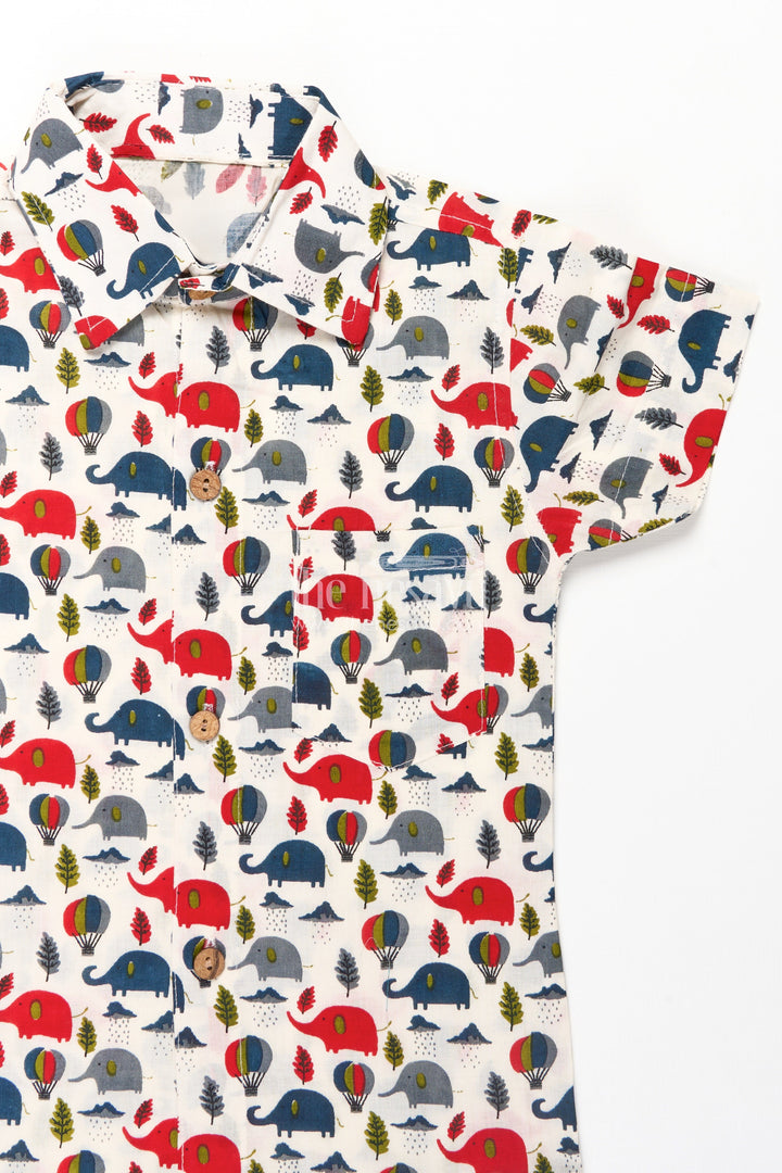 The Nesavu Boys Casual Set Boys Cotton Casual Shirts with Red and Navy Elephant and Balloon Prints On Soft Cotton Fabric Nesavu Nesavu Boys Cotton Casual Shirts Set Elephant Balloon Print Breathable Cotton
