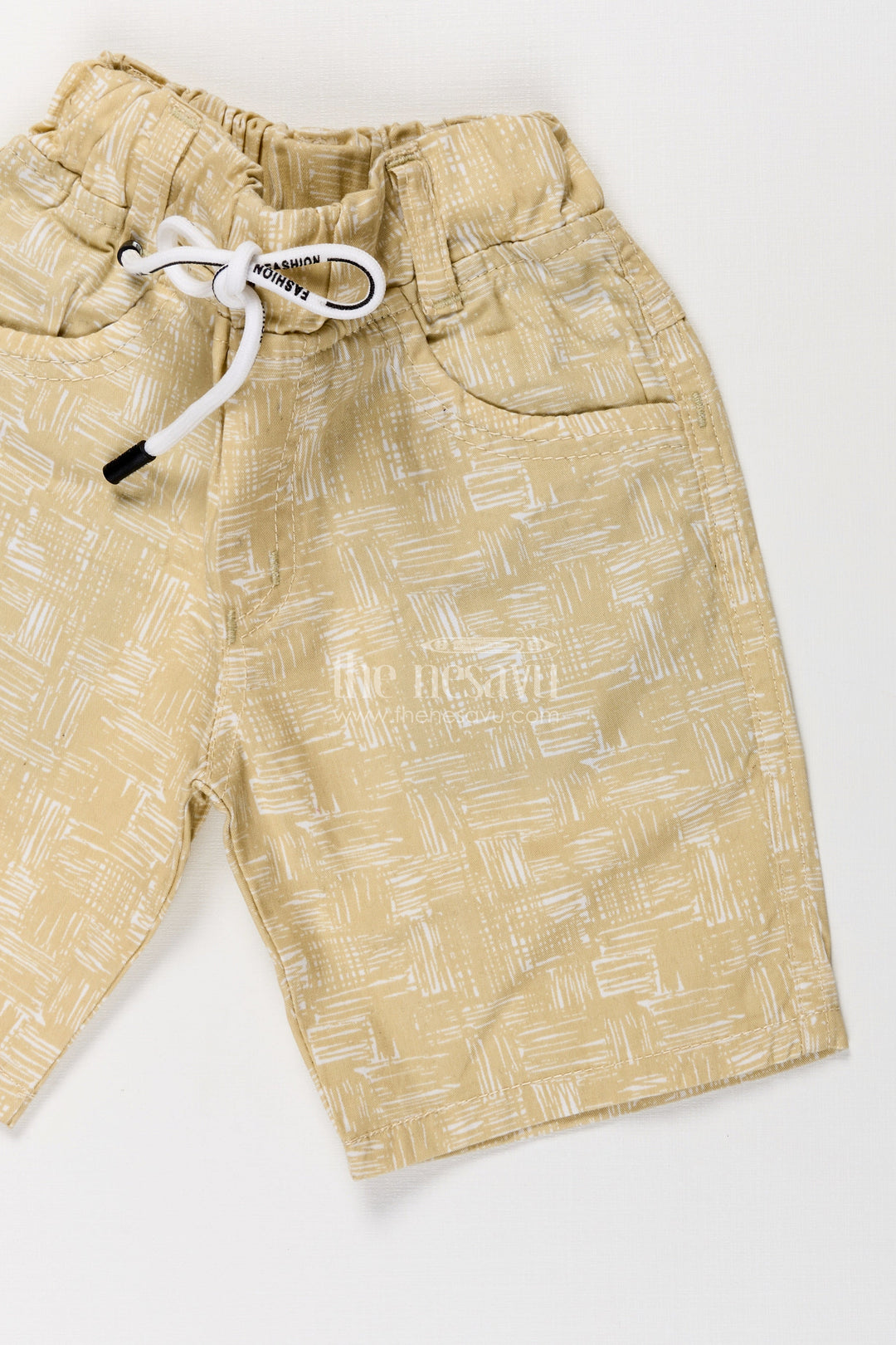 The Nesavu Boys Shorts Boys Cotton Casual Shorts Outfit with Abstract Digital Print and Soft Drawstring Fit Nesavu Nesavu Boys Cotton casual shorts outfit Beige Digital Print Comfortable Fit