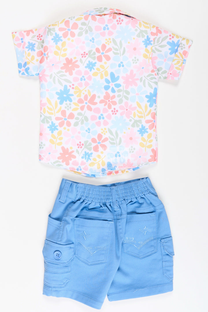 The Nesavu Boys Casual Set Boys Cotton Casual Style Summer Set with Floral Printed Shirt, Tank Tee, and Blue Shorts Nesavu Boys Cotton Casual Style Summer Set Printed Shirt Tank Tee Blue Cargo Shorts | The Nesavu