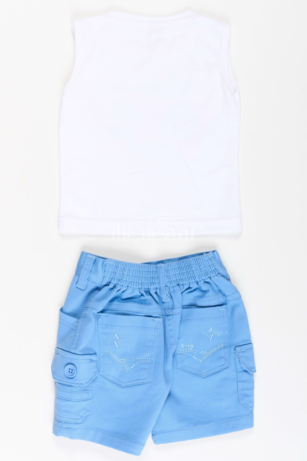 The Nesavu Boys Casual Set Boys Cotton Casual Style Summer Set with Floral Printed Shirt, Tank Tee, and Blue Shorts Nesavu Boys Cotton Casual Style Summer Set Printed Shirt Tank Tee Blue Cargo Shorts | The Nesavu