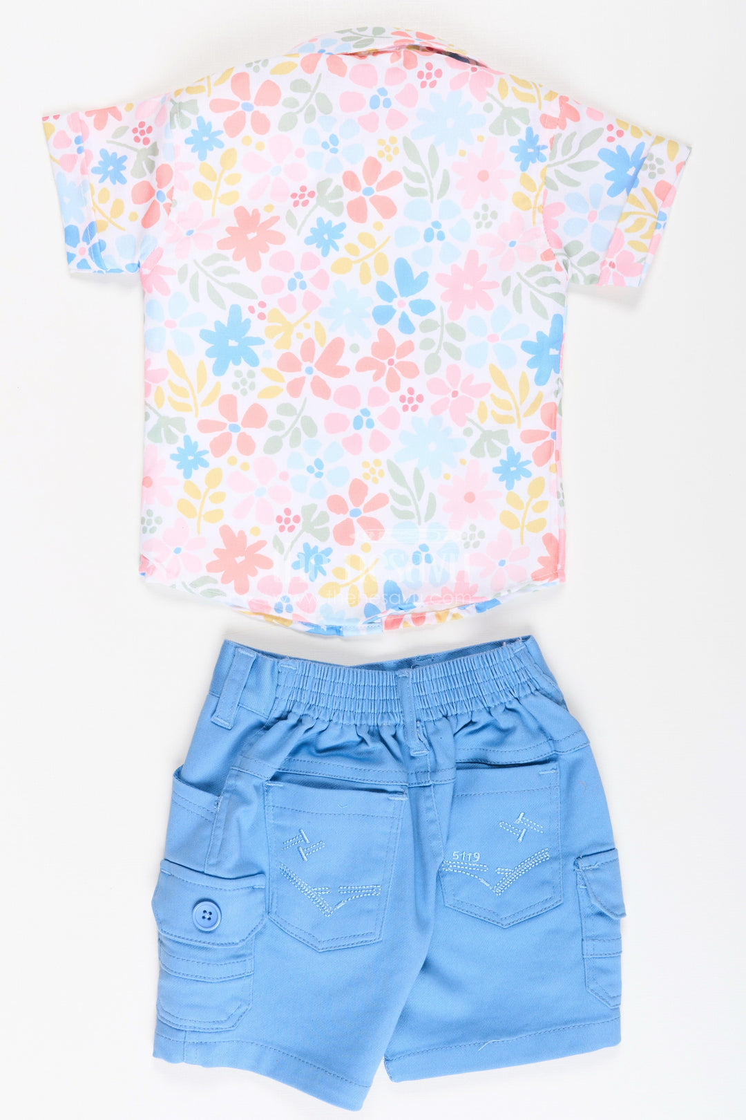 The Nesavu Boys Casual Set Boys Cotton Casual Style Summer Set with Floral Printed Shirt, Tank Tee, and Blue Shorts Nesavu Boys Cotton Casual Style Summer Set Printed Shirt Tank Tee Blue Cargo Shorts | The Nesavu