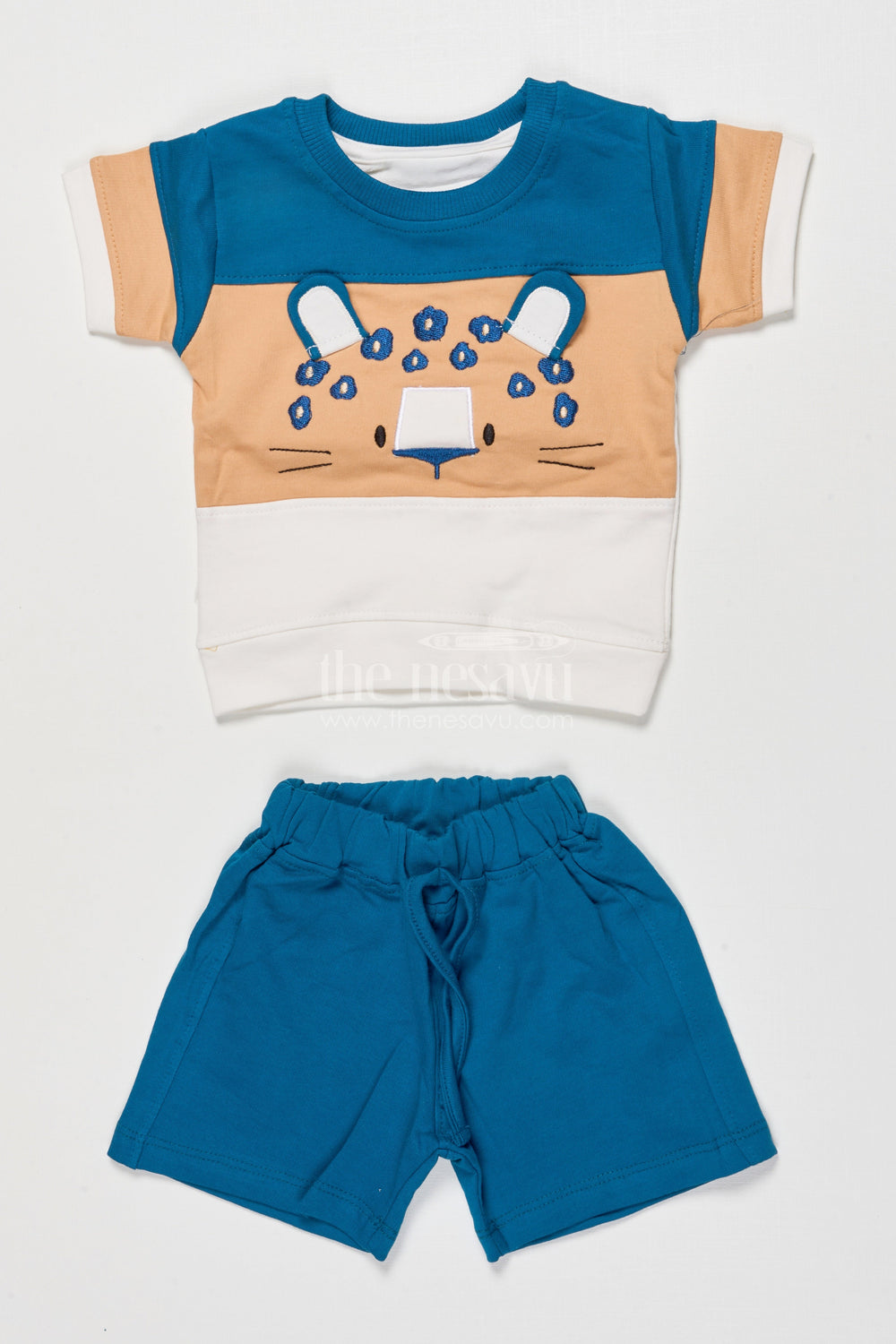 The Nesavu Boys Casual Set Boys Cotton Casual Wear Set for Playdates and Summer Fun Nesavu 14 (6M) / Blue BCS538B-14 Nesavu boys printed cotton t-shirt shorts outfit summer outings playful comfort