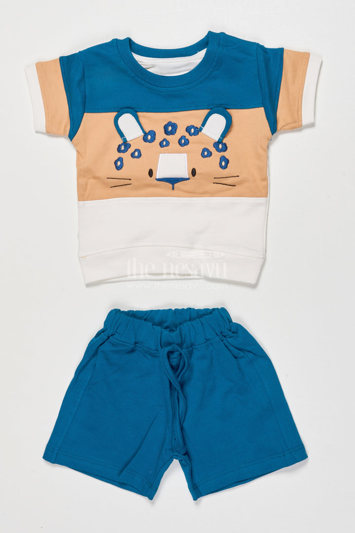 The Nesavu Boys Casual Set Boys Cotton Casual Wear Set for Playdates and Summer Fun Nesavu 14 (6M) / Blue BCS538B-14 Nesavu boys printed cotton t-shirt shorts outfit summer outings playful comfort