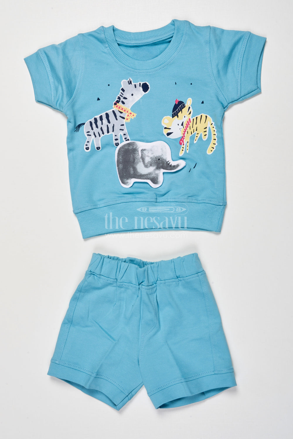 The Nesavu Boys Casual Set Boys Cotton Casual Wear Set for Summer Playdates and Comfort Nesavu 12 (3M) / Blue BCS520B-12 Nesavu boys printed cotton casual set shorts summer comfort daily adventures