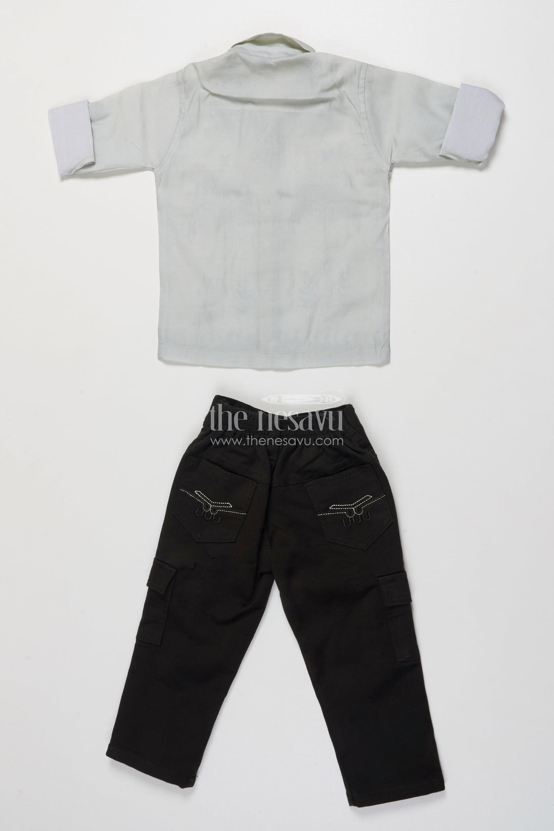 The Nesavu Boys Casual Set Boys Cotton Casual Wear Set with Embroidered Palm Motifs Nesavu Nesavu boys casual cotton shirt pant set embroidered palm design daily wear