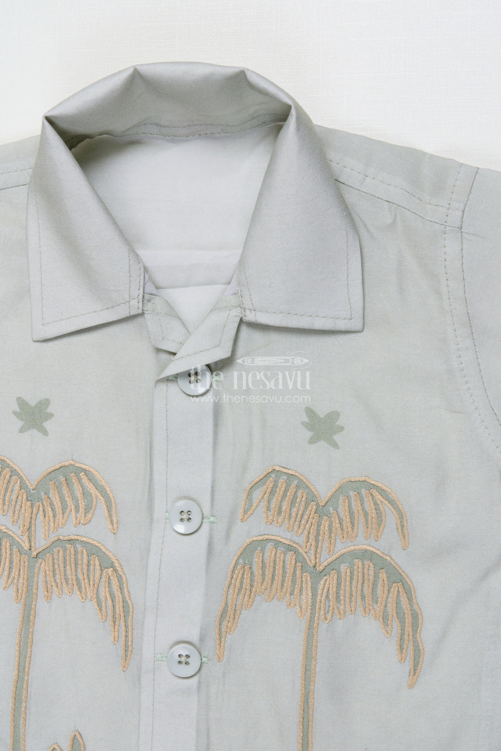 The Nesavu Boys Casual Set Boys Cotton Casual Wear Set with Embroidered Palm Motifs Nesavu Nesavu boys casual cotton shirt pant set embroidered palm design daily wear