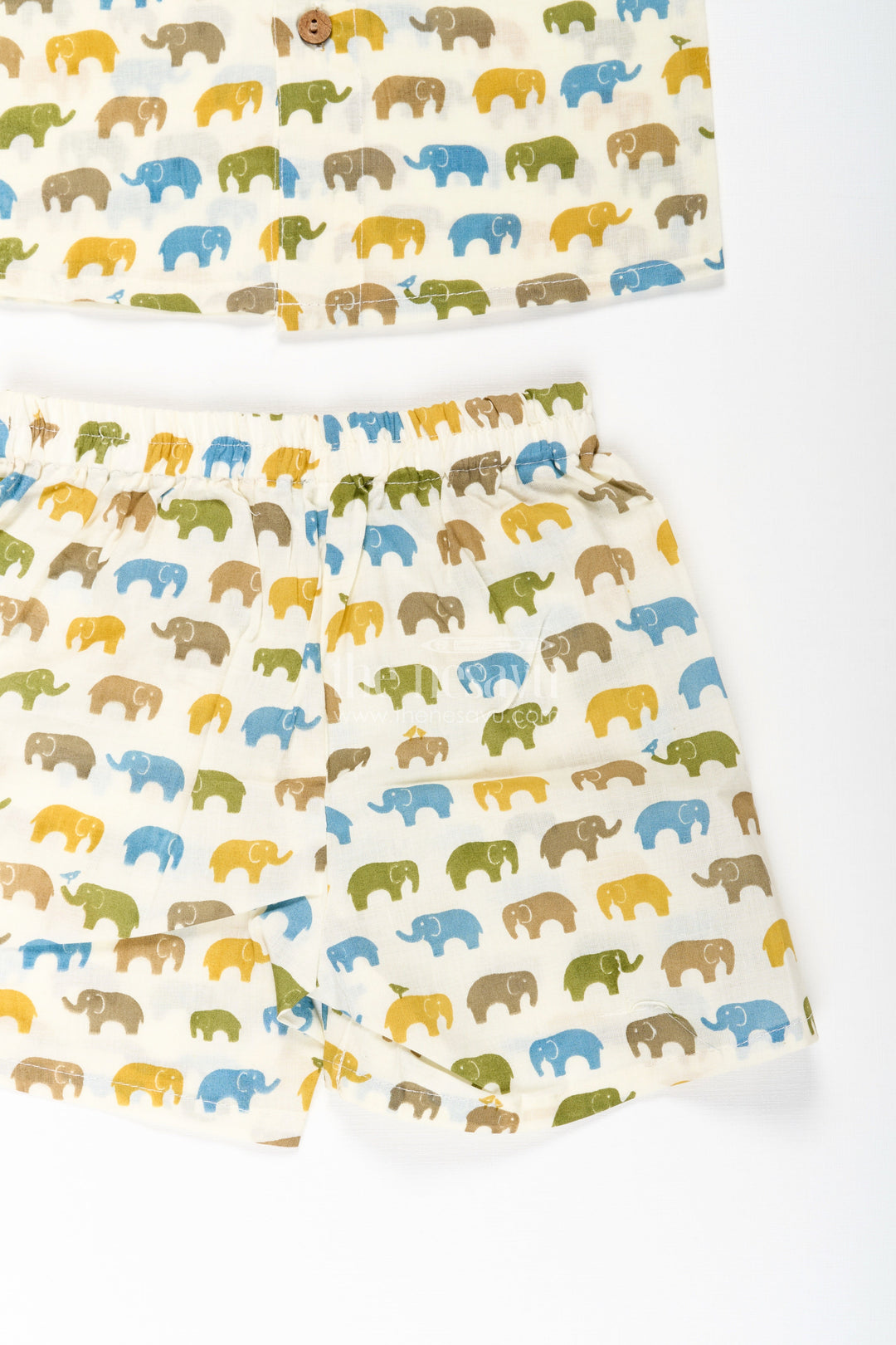 The Nesavu Boys Casual Set Boys Cotton Casual Wear Shirts Set with Elephant Digital Print and Matching Summer Shorts Nesavu Boys Cotton Casual Wear Shirts Elephant Print Matching Summer Shorts Set | The Nesavu