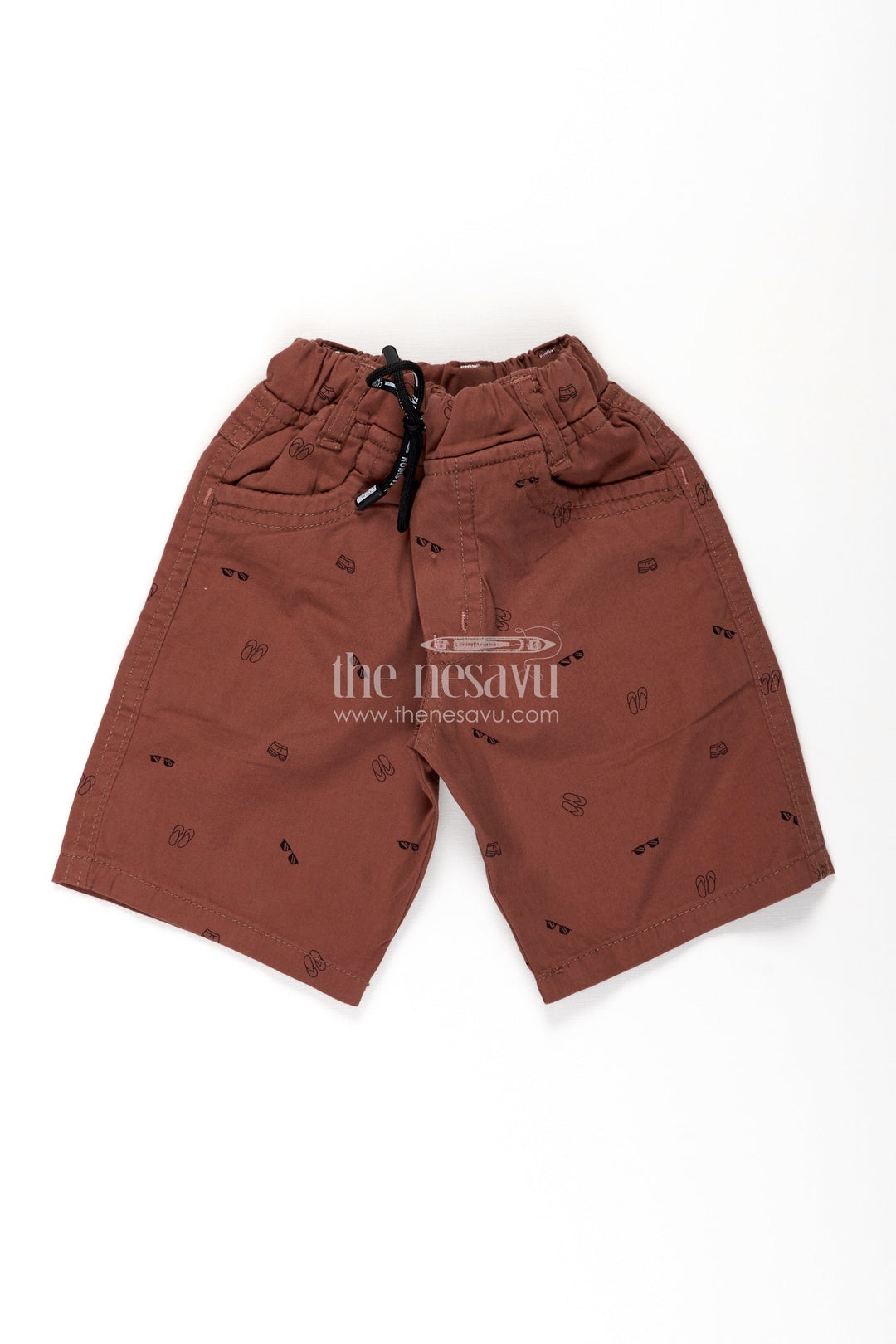 The Nesavu Boys Shorts Boys Cotton Casual Wear Shorts with All Over Digital Print and Drawstring Waistband Nesavu 16 (1Y) / Brown BWS019AA-16 Nesavu Boys Cotton Shorts Digital Prints Elastic Drawstring Waist Casual Wear