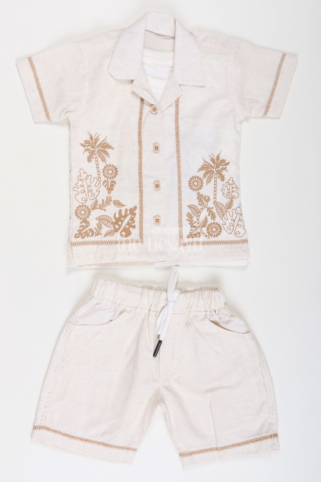 The Nesavu Boys Casual Set Boys Cotton Clothes for Kids with Thread Embroidery Shirt and Casual Tee Set Nesavu 14 (6M) / White BCS256A-14 Cotton Clothes Kids Embroidered Shirt Sleeveless Tee Combo Set | The Nesavu