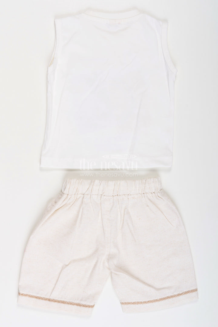 The Nesavu Boys Casual Set Boys Cotton Clothes for Kids with Thread Embroidery Shirt and Casual Tee Set Nesavu Cotton Clothes Kids Embroidered Shirt Sleeveless Tee Combo Set | The Nesavu