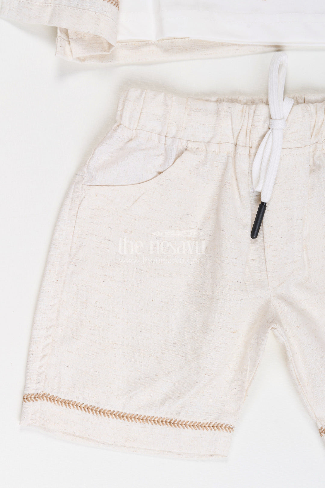 The Nesavu Boys Casual Set Boys Cotton Clothes for Kids with Thread Embroidery Shirt and Casual Tee Set Nesavu Cotton Clothes Kids Embroidered Shirt Sleeveless Tee Combo Set | The Nesavu