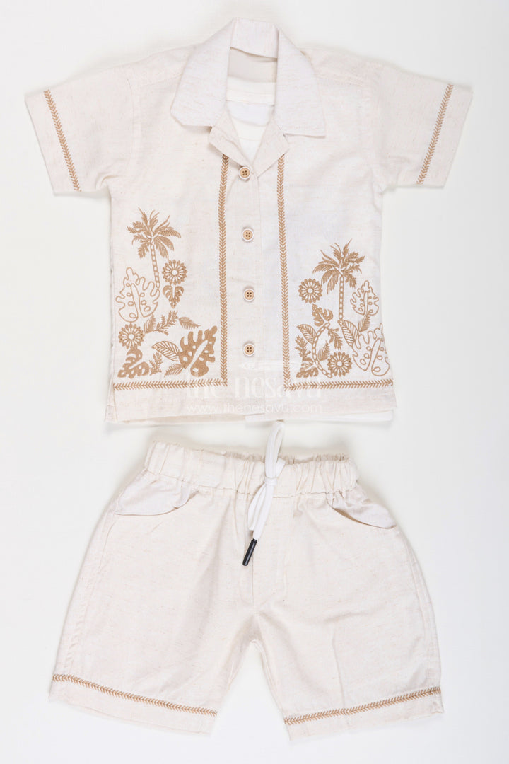 The Nesavu Boys Casual Set Boys Cotton Clothes for Kids with Thread Embroidery Shirt and Casual Tee Set Nesavu Cotton Clothes Kids Embroidered Shirt Sleeveless Tee Combo Set | The Nesavu