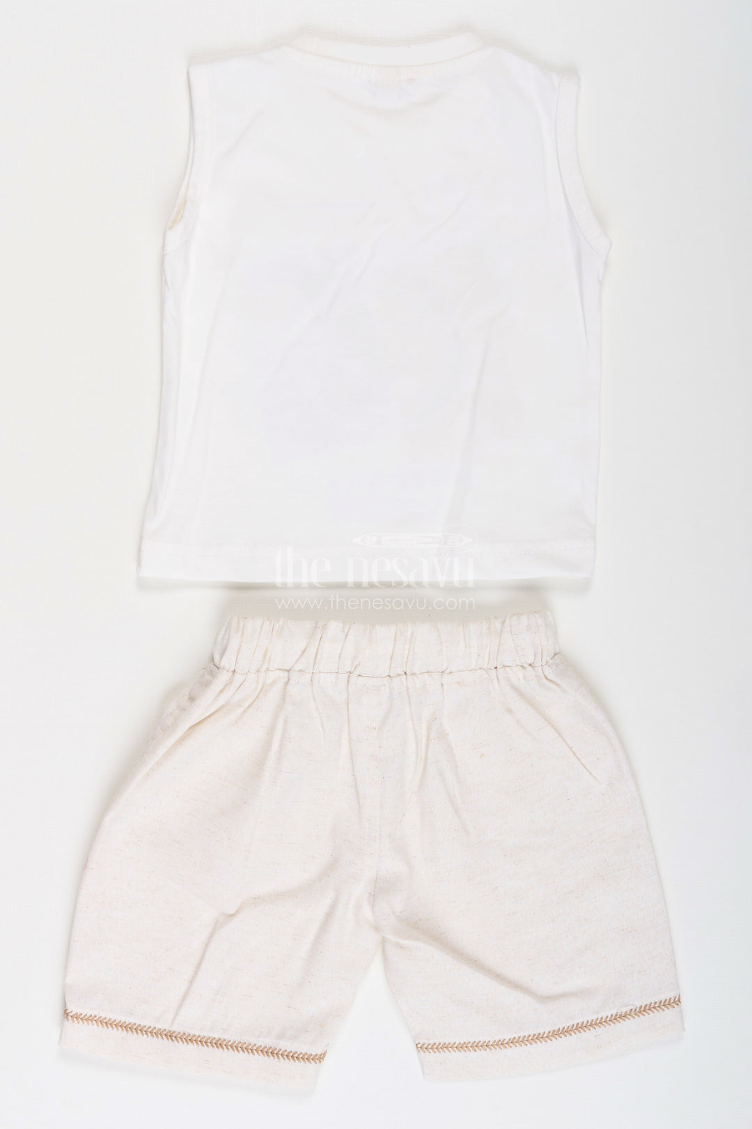 The Nesavu Boys Casual Set Boys Cotton Clothes for Kids with Thread Embroidery Shirt and Casual Tee Set Nesavu Cotton Clothes Kids Embroidered Shirt Sleeveless Tee Combo Set | The Nesavu