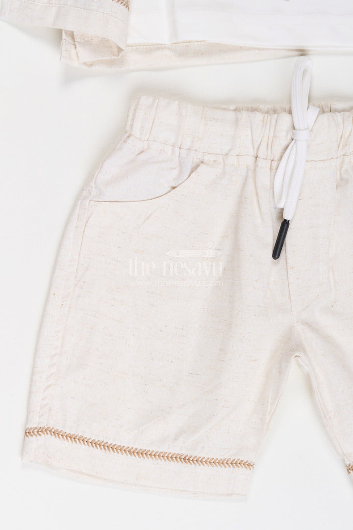 The Nesavu Boys Casual Set Boys Cotton Clothes for Kids with Thread Embroidery Shirt and Casual Tee Set Nesavu Cotton Clothes Kids Embroidered Shirt Sleeveless Tee Combo Set | The Nesavu