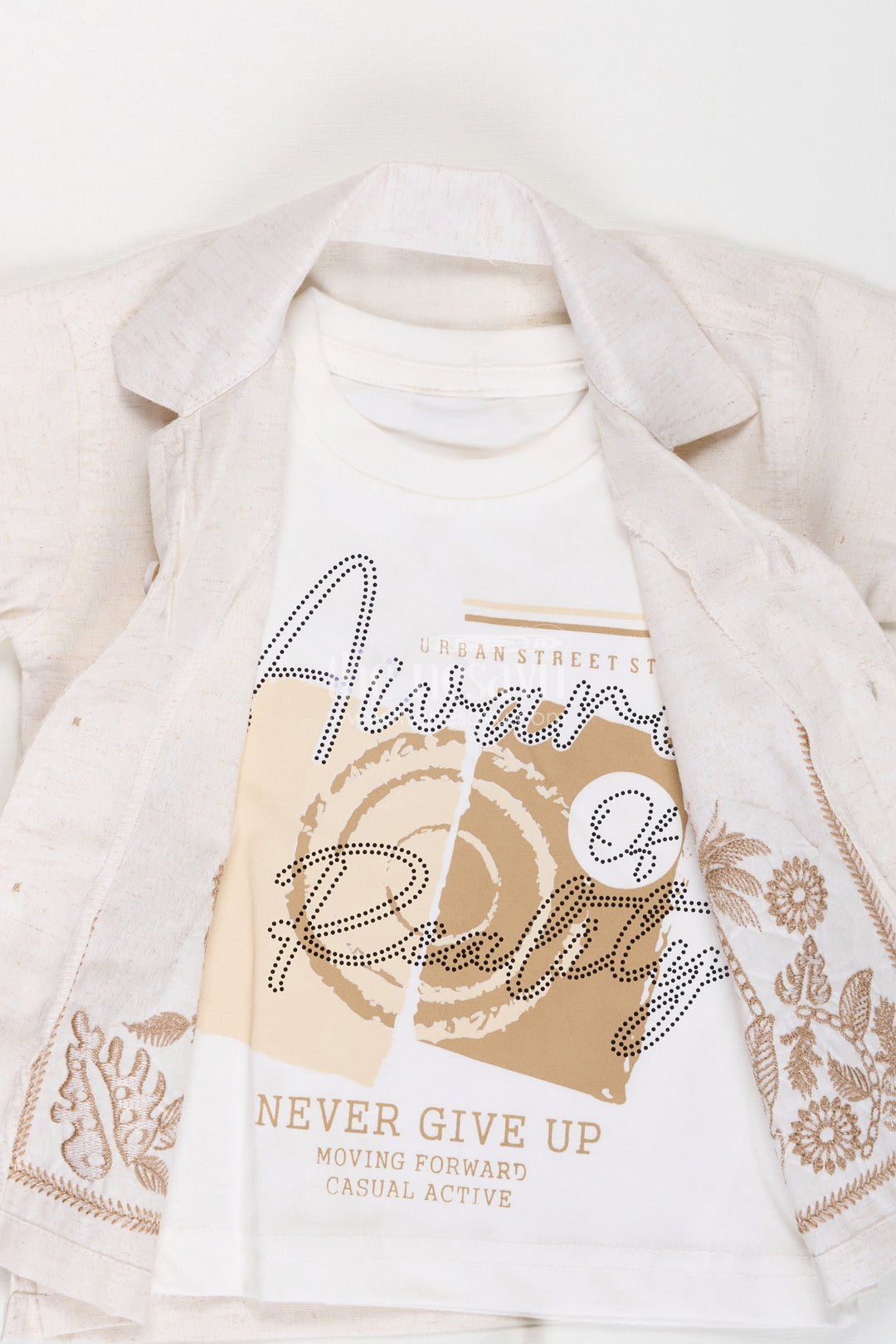 The Nesavu Boys Casual Set Boys Cotton Clothes for Kids with Thread Embroidery Shirt and Casual Tee Set Nesavu Cotton Clothes Kids Embroidered Shirt Sleeveless Tee Combo Set | The Nesavu