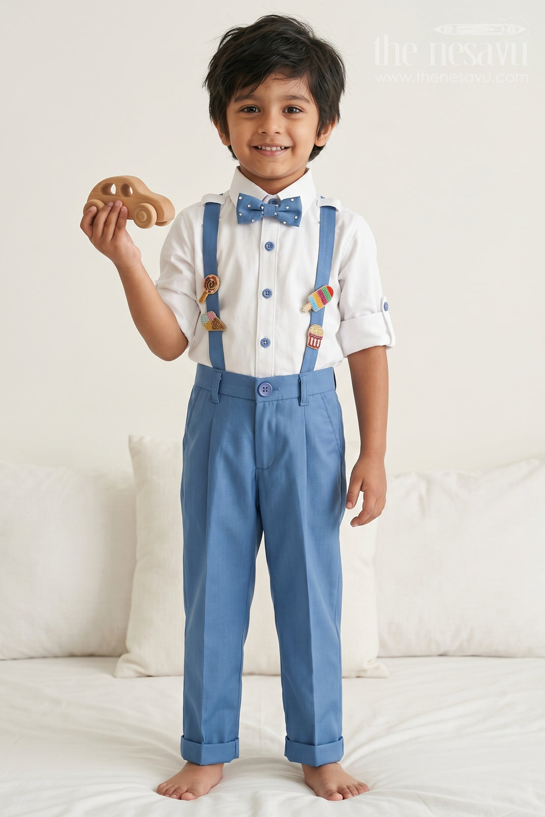 The Nesavu Boys Casual Set Boys Cotton Co Ord Set for Outings and Everyday Wear Nesavu 16 (1Y) / Blue / Cotton BCS602B-16 Nesavu Boys Cotton Co Ord Set For Outings With Suspenders Stylish And Comfortable Everyday Wear